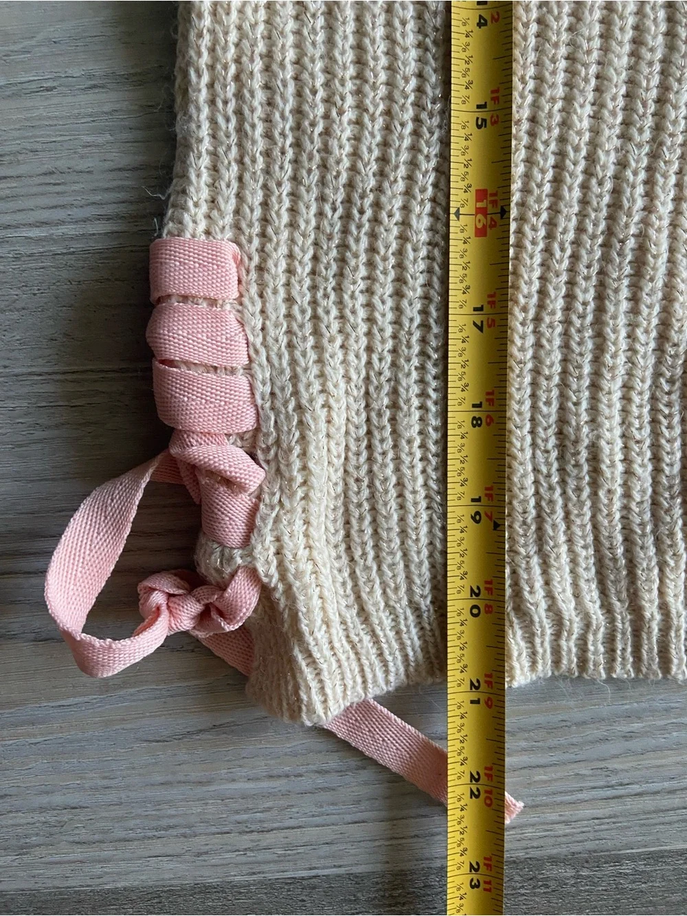 Love @First Sight Girls Coquette Ribbed Knit Ribbon Tie Sweater Cream Pink 10/12